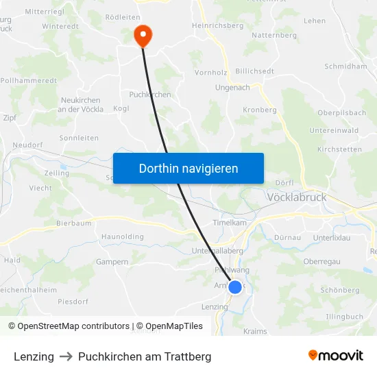 Lenzing to Puchkirchen am Trattberg map