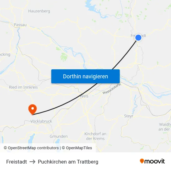 Freistadt to Puchkirchen am Trattberg map