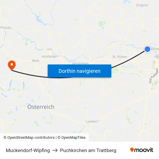 Muckendorf-Wipfing to Puchkirchen am Trattberg map
