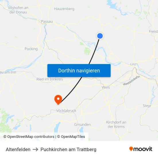 Altenfelden to Puchkirchen am Trattberg map