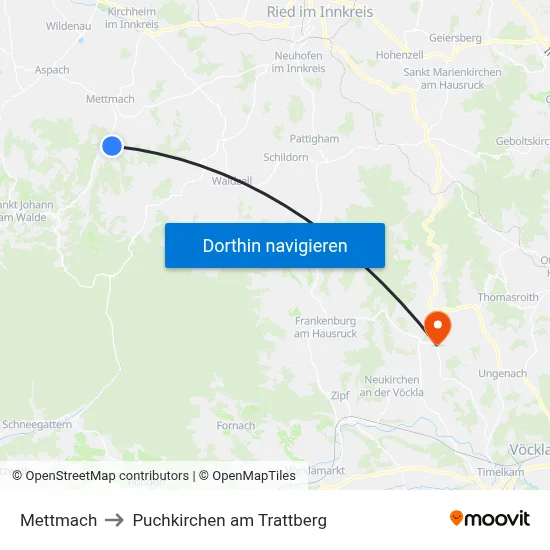 Mettmach to Puchkirchen am Trattberg map