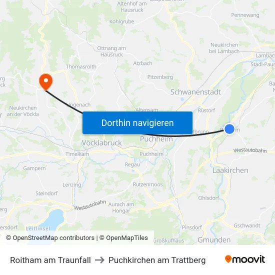 Roitham am Traunfall to Puchkirchen am Trattberg map