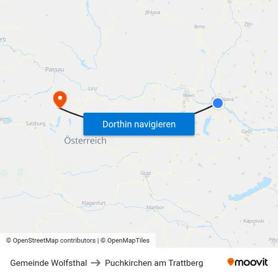 Gemeinde Wolfsthal to Puchkirchen am Trattberg map