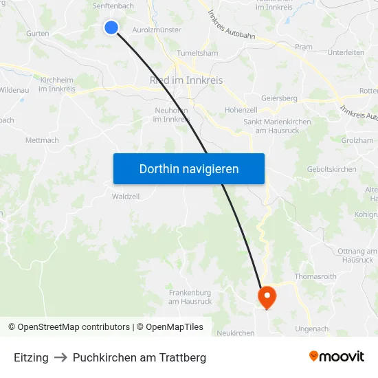 Eitzing to Puchkirchen am Trattberg map