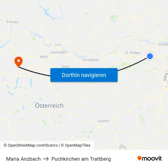 Maria Anzbach to Puchkirchen am Trattberg map