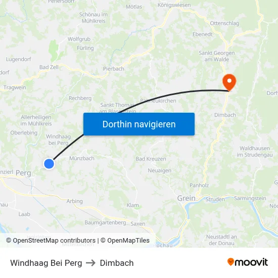 Windhaag Bei Perg to Dimbach map