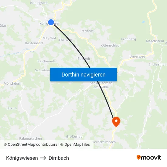 Königswiesen to Dimbach map