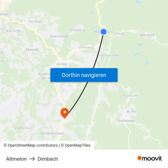 Altmelon to Dimbach map