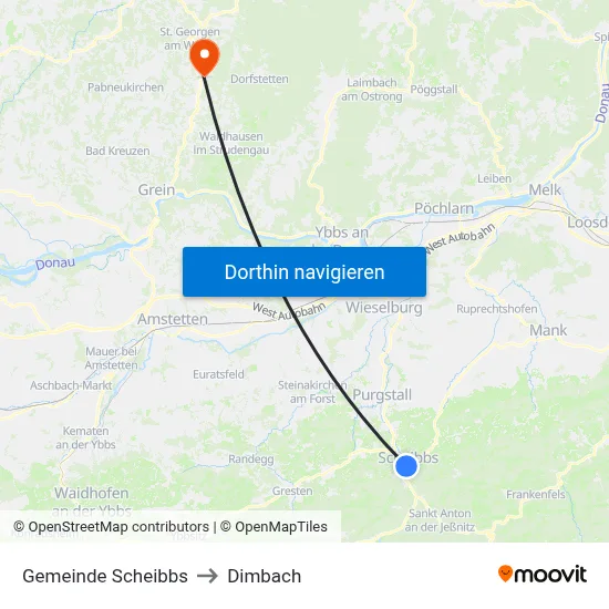 Gemeinde Scheibbs to Dimbach map