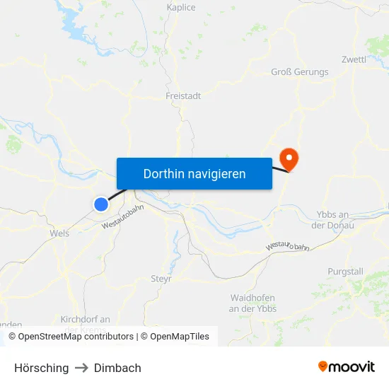 Hörsching to Dimbach map