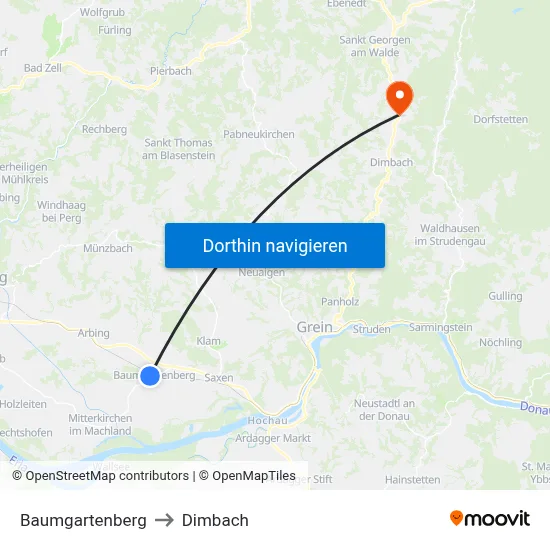 Baumgartenberg to Dimbach map