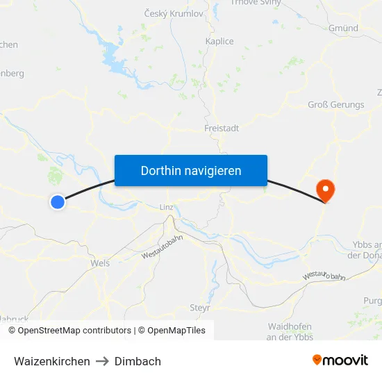 Waizenkirchen to Dimbach map