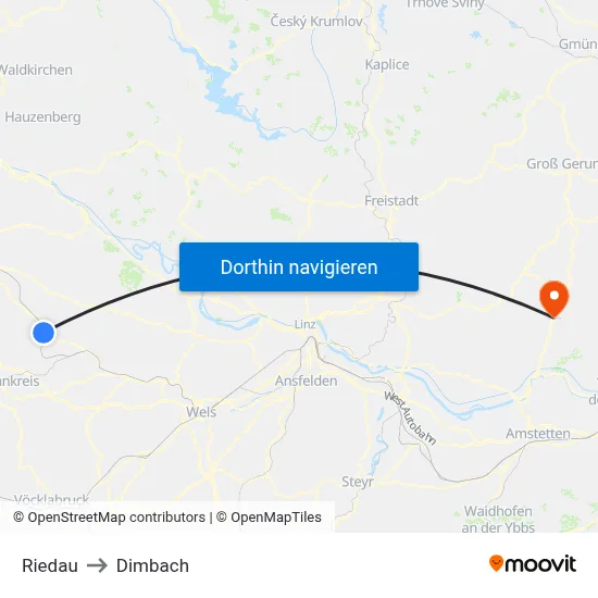 Riedau to Dimbach map