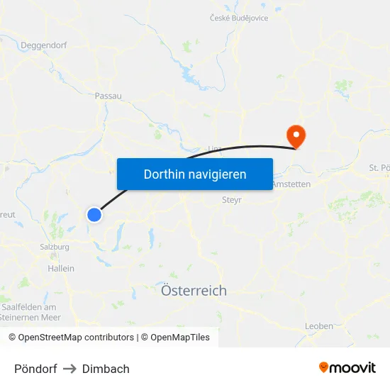 Pöndorf to Dimbach map