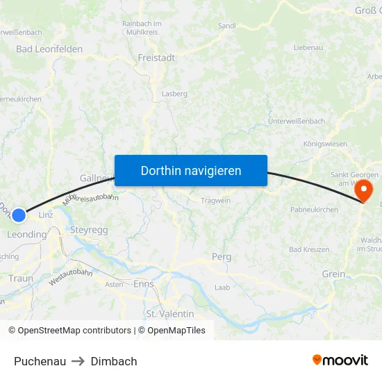 Puchenau to Dimbach map
