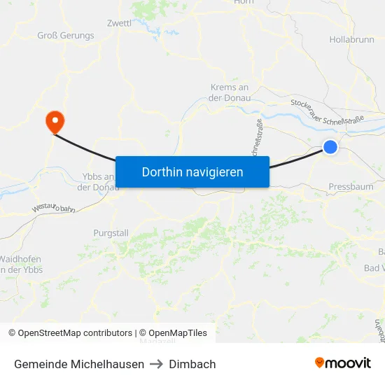 Gemeinde Michelhausen to Dimbach map