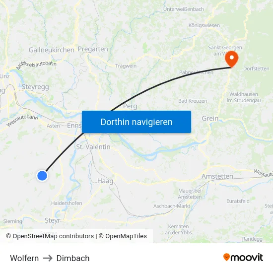 Wolfern to Dimbach map