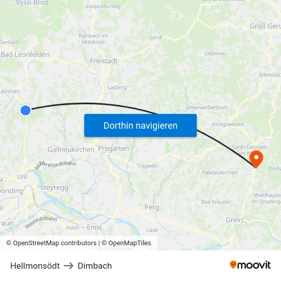 Hellmonsödt to Dimbach map