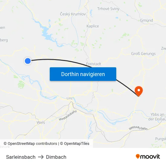 Sarleinsbach to Dimbach map