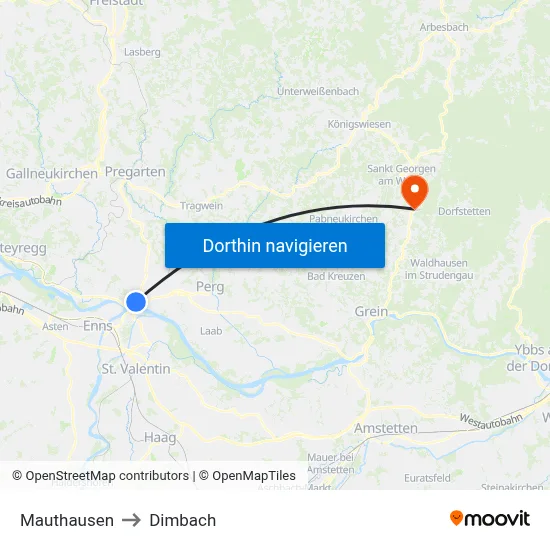 Mauthausen to Dimbach map