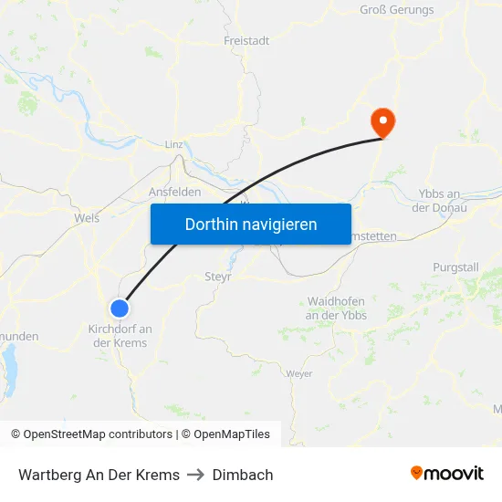 Wartberg An Der Krems to Dimbach map