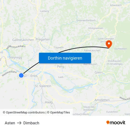 Asten to Dimbach map
