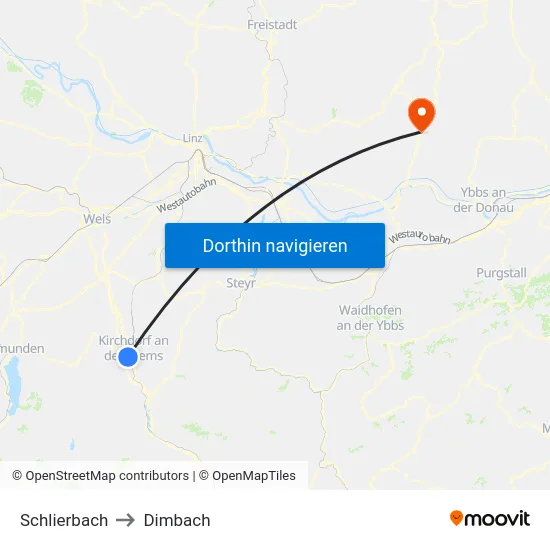 Schlierbach to Dimbach map