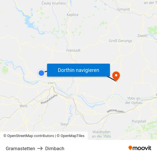 Gramastetten to Dimbach map
