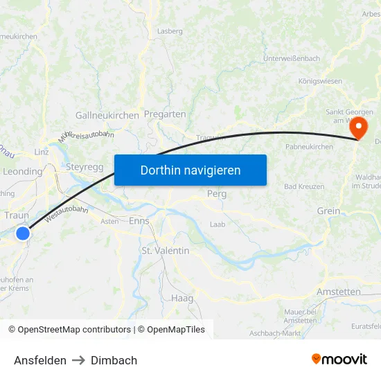 Ansfelden to Dimbach map