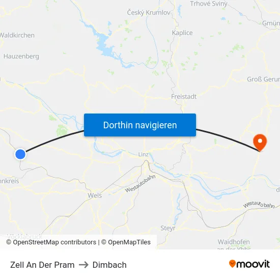 Zell An Der Pram to Dimbach map