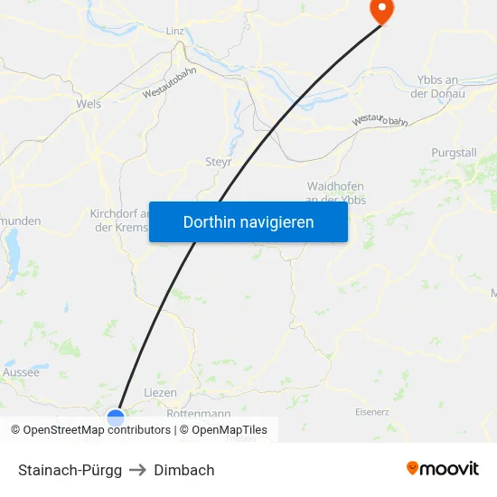 Stainach-Pürgg to Dimbach map