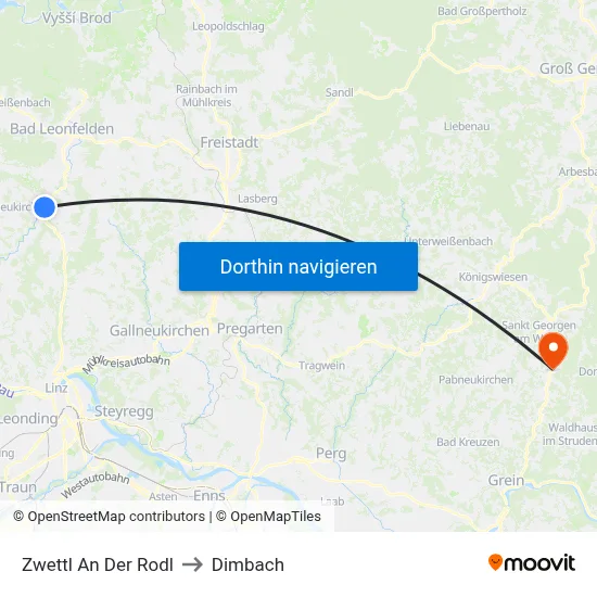 Zwettl An Der Rodl to Dimbach map