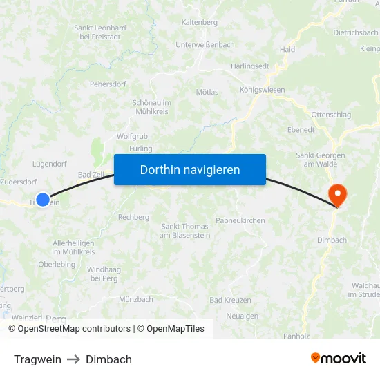 Tragwein to Dimbach map
