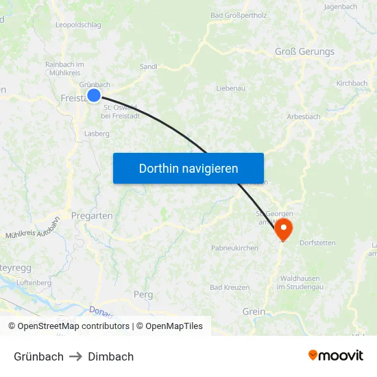 Grünbach to Dimbach map