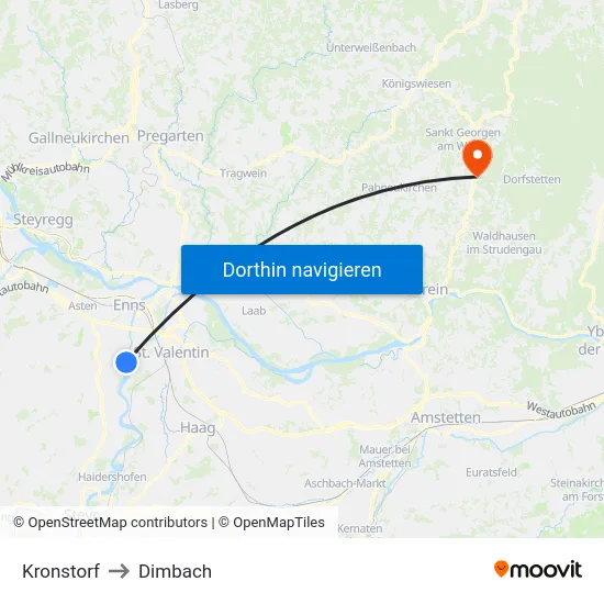 Kronstorf to Dimbach map
