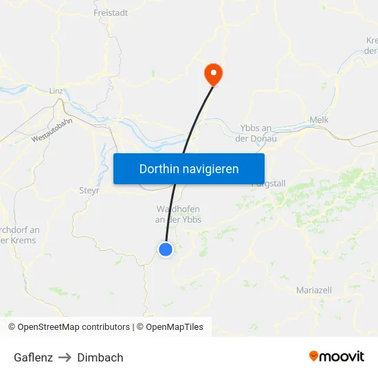 Gaflenz to Dimbach map