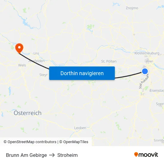 Brunn Am Gebirge to Stroheim map