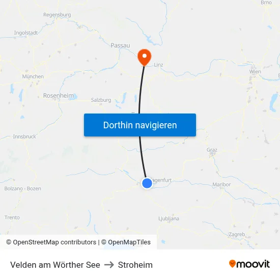 Velden am Wörther See to Stroheim map