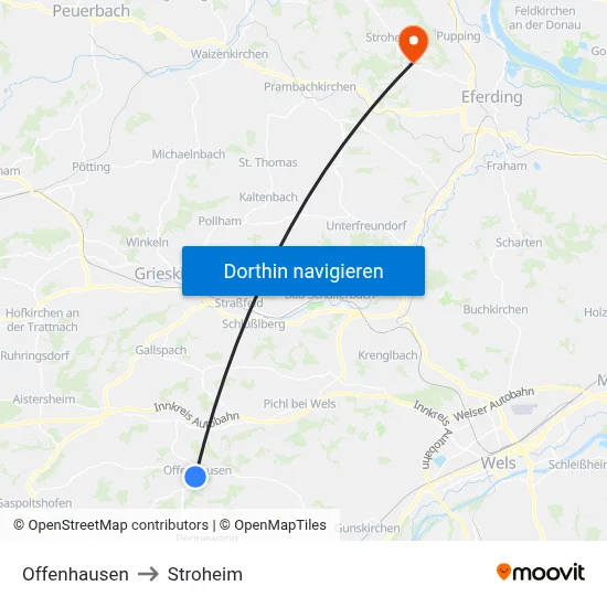 Offenhausen to Stroheim map