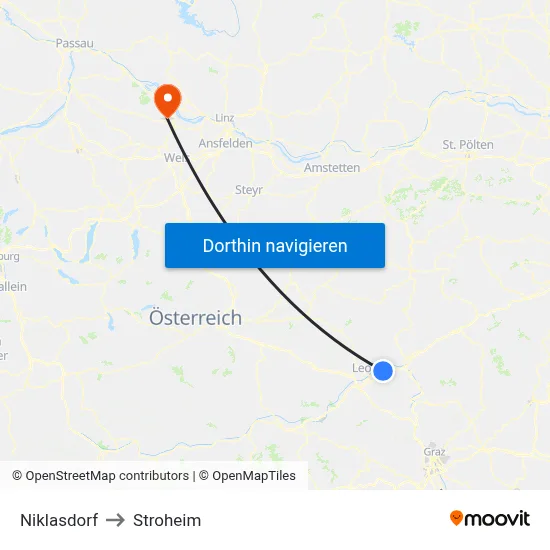 Niklasdorf to Stroheim map