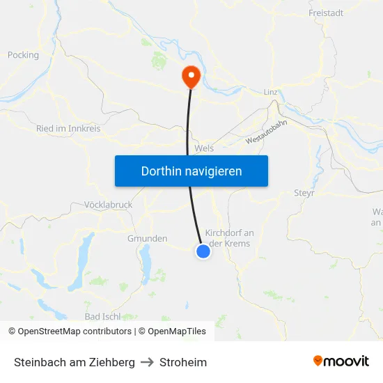 Steinbach am Ziehberg to Stroheim map
