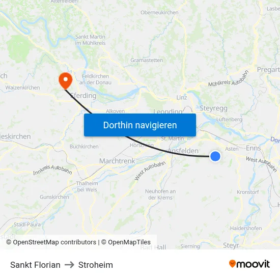 Sankt Florian to Stroheim map