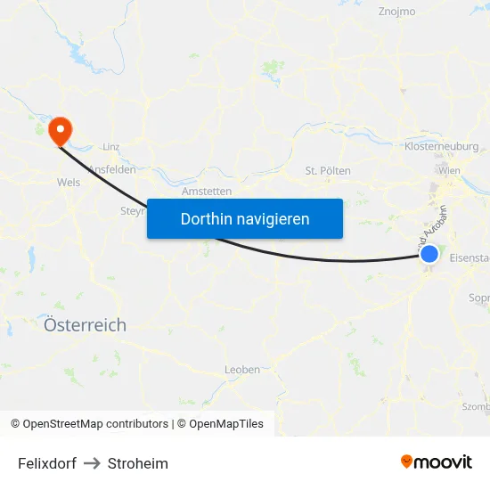 Felixdorf to Stroheim map