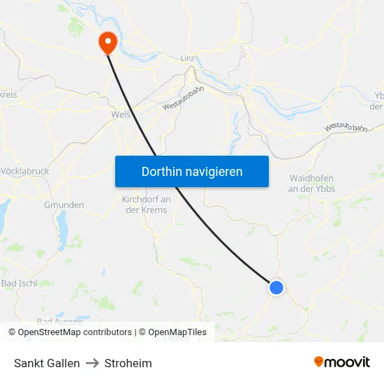 Sankt Gallen to Stroheim map