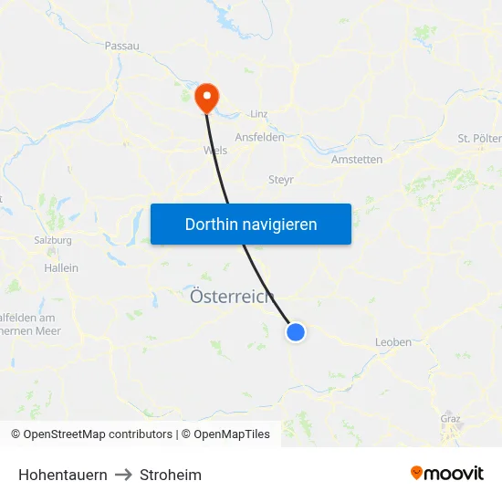 Hohentauern to Stroheim map