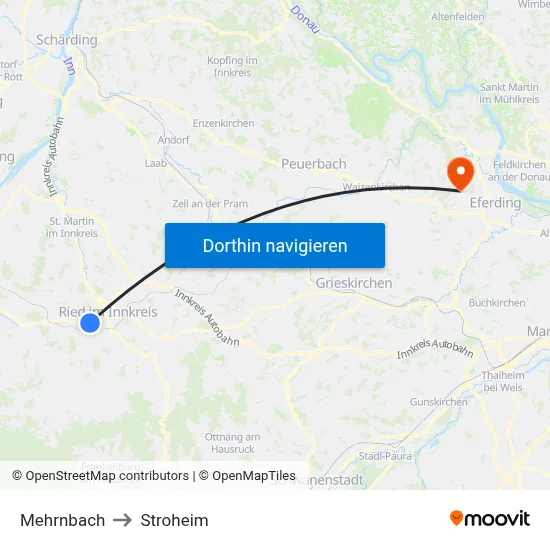 Mehrnbach to Stroheim map