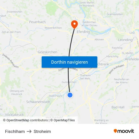 Fischlham to Stroheim map