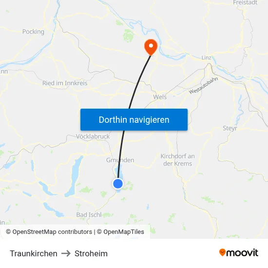 Traunkirchen to Stroheim map