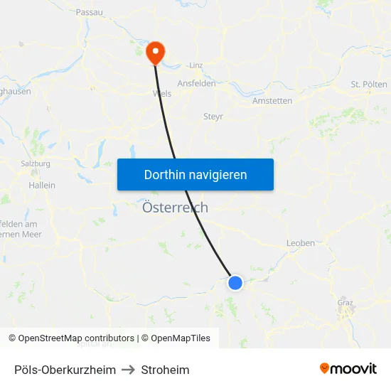 Pöls-Oberkurzheim to Stroheim map