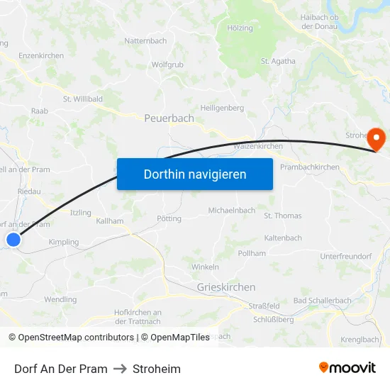 Dorf An Der Pram to Stroheim map